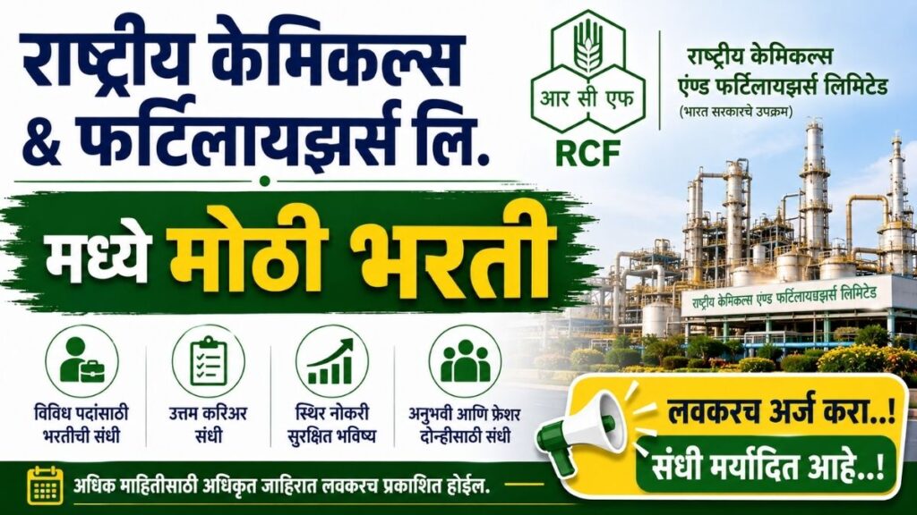 RCFL Bharti राष्ट्रीय केमिकल्स & फर्टिलायझर्स लि. मध्ये मॅनेजमेंट ट्रेनी पदांच्या 94 जागांसाठी भरती Recruitment posts at Rashtriya Chemicals & Fertilizers Ltd.