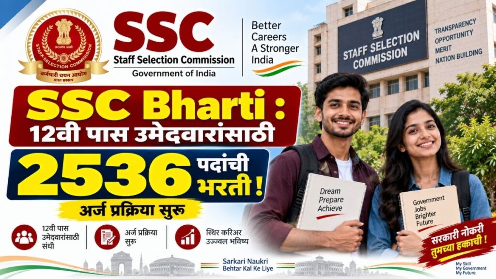 SSC Bharti कर्मचारी निवड आयोग Staff Selection Commission 12वी पास उमेदवारांसाठी 2536 पदांची भरती Recruitment for 12th-pass candidates